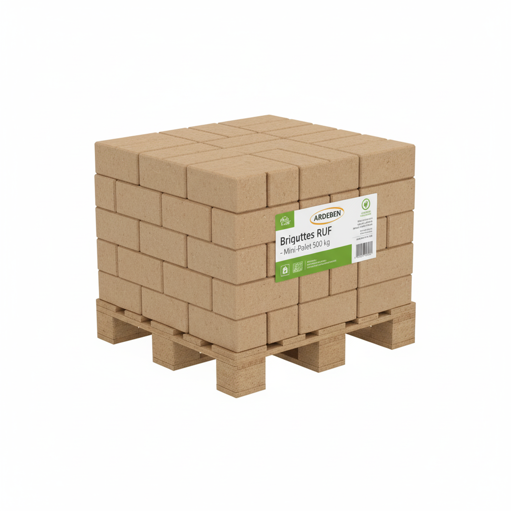 Briqueta ARDEBEN RUF – Madera Dura Natural – Larga Duración – 50 Paquetes de10 kg (5 briquetas)