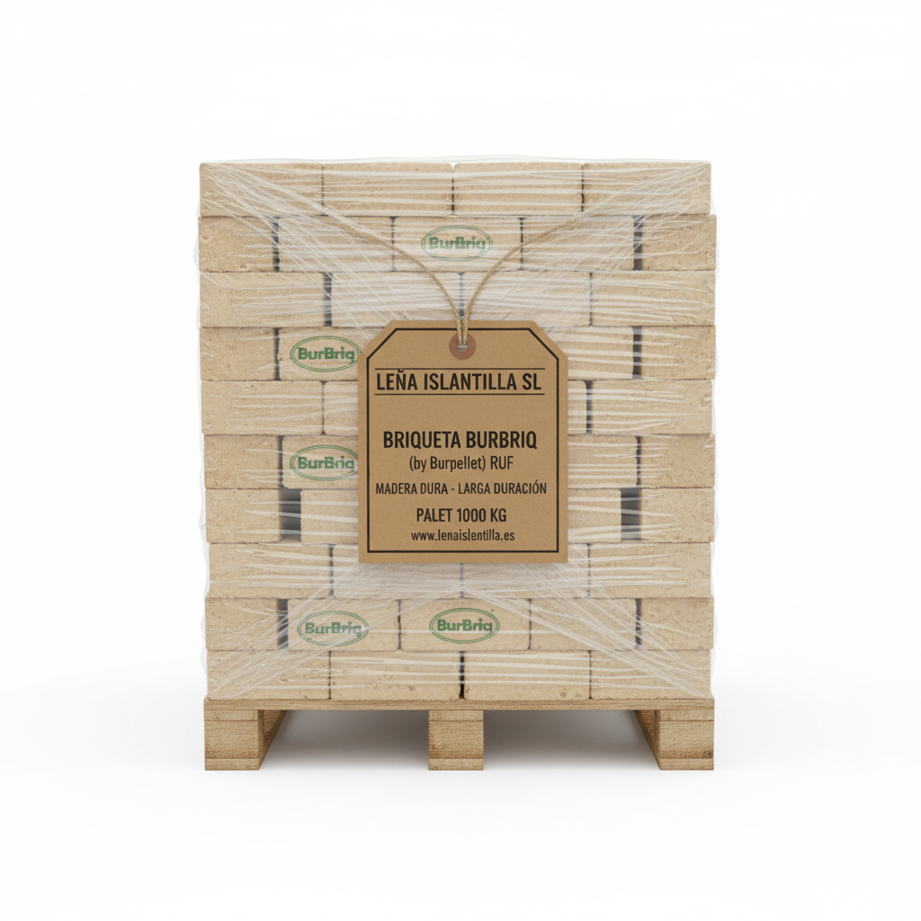 Briqueta BURBRIQ (by Burpellet) RUF – Madera Dura – Larga Duración – 100 Paquetes 10 kg (5 briquetas)