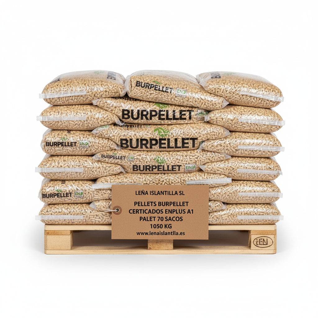 Pellets BURPELLET Certificados ENplus A1 – Saco 15 kg – Palet 70 Sacos (1050 kg)