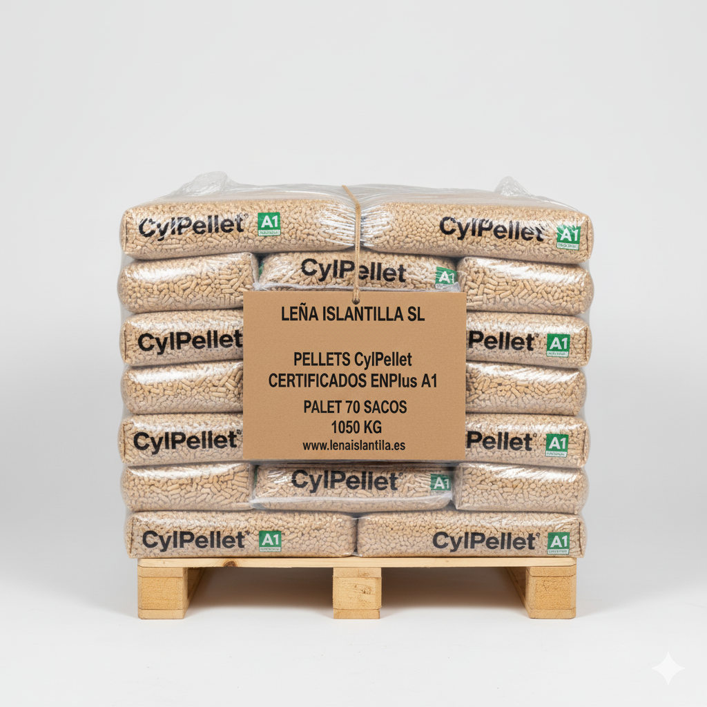 Pellets CylPellet Certificados ENplus A1 – Saco 15 kg – Palet 70 Sacos (1050 kg)