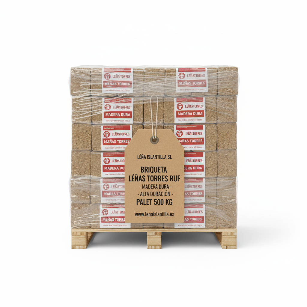 Briqueta LEÑAS TORRES RUF – Madera Dura – Alta Duración – 50 Paquetes de 10 kg (5 briquetas)
