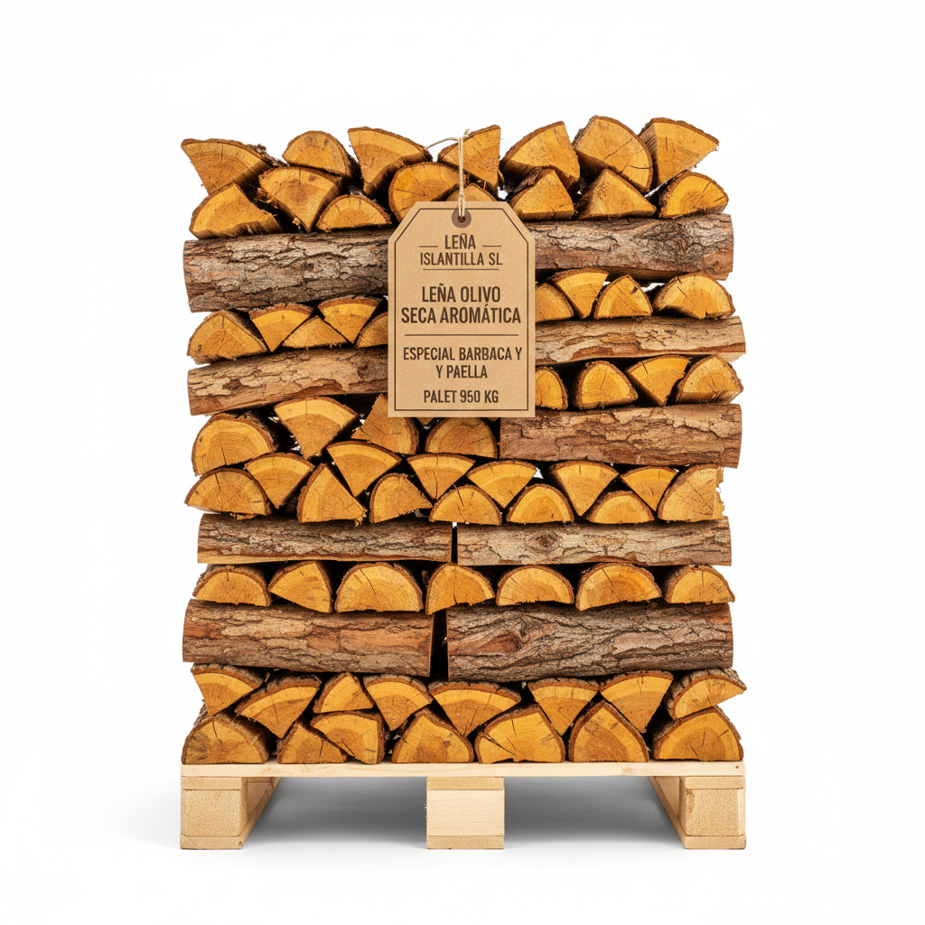 Leña Olivo Seca Aromática (25-30 cm) – Especial Barbacoa y Paella – 38 Saco de 25 kg